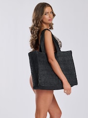 South Beach Black Straw Woven Shoulder Tote Bag - Image 1 of 7