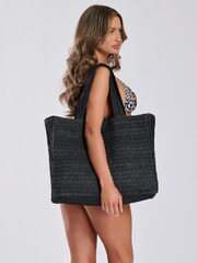 South Beach Black Straw Woven Shoulder Tote Bag - Image 2 of 7