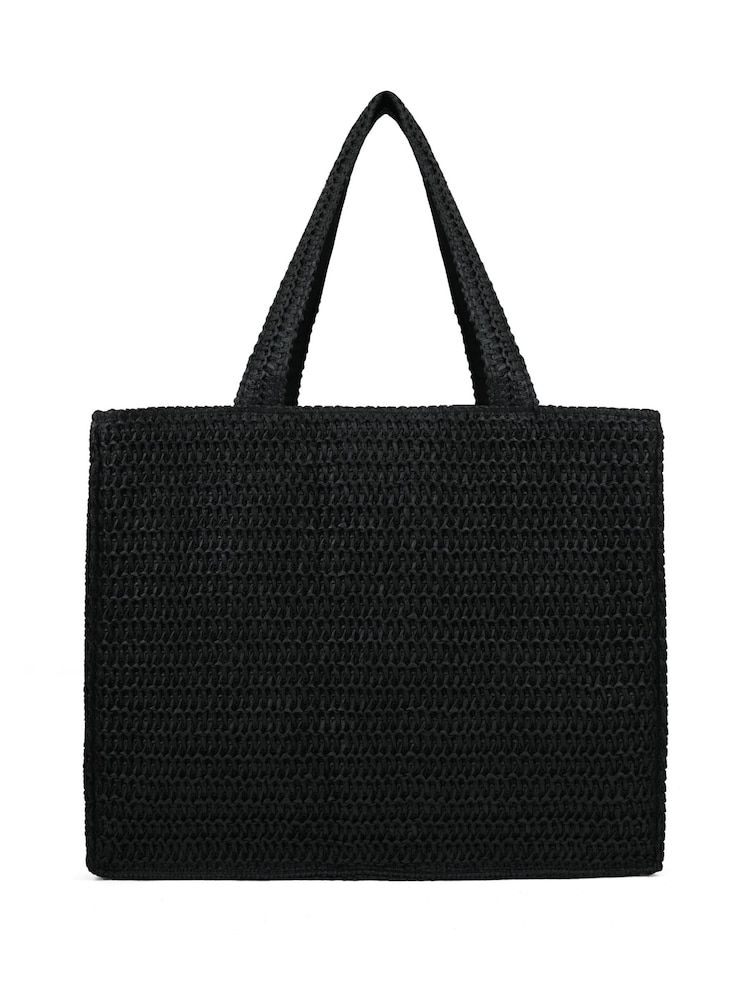 South Beach Black Straw Woven Shoulder Tote Bag - Image 7 of 7