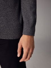 Grey Charcoal Regular Fit Knitted Long Sleeve Polo Shirt - Image 4 of 8