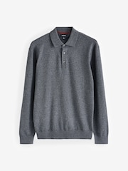 Grey Charcoal Regular Fit Knitted Long Sleeve Polo Shirt - Image 6 of 8