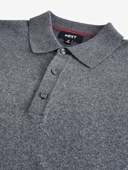 Grey Charcoal Regular Fit Knitted Long Sleeve Polo Shirt - Image 7 of 8