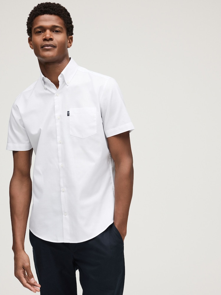 White Regular Fit Short Sleeve Easy Iron Button Down Oxford Shirt - Image 1 of 7