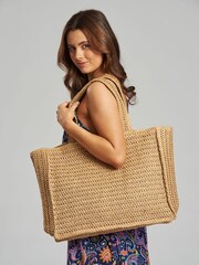 South Beach Natural Straw Woven Shoulder Tote Bag - Image 1 of 6