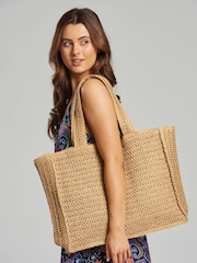 South Beach Natural Straw Woven Shoulder Tote Bag - Image 2 of 6
