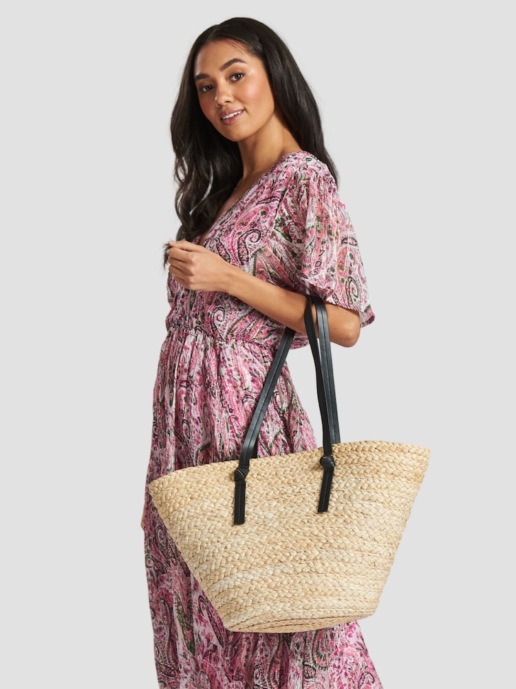 South Beach Brown Shoulder Straw Tote Bag - Image 1 of 6