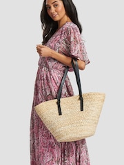 South Beach Brown Shoulder Straw Tote Bag - Image 3 of 6