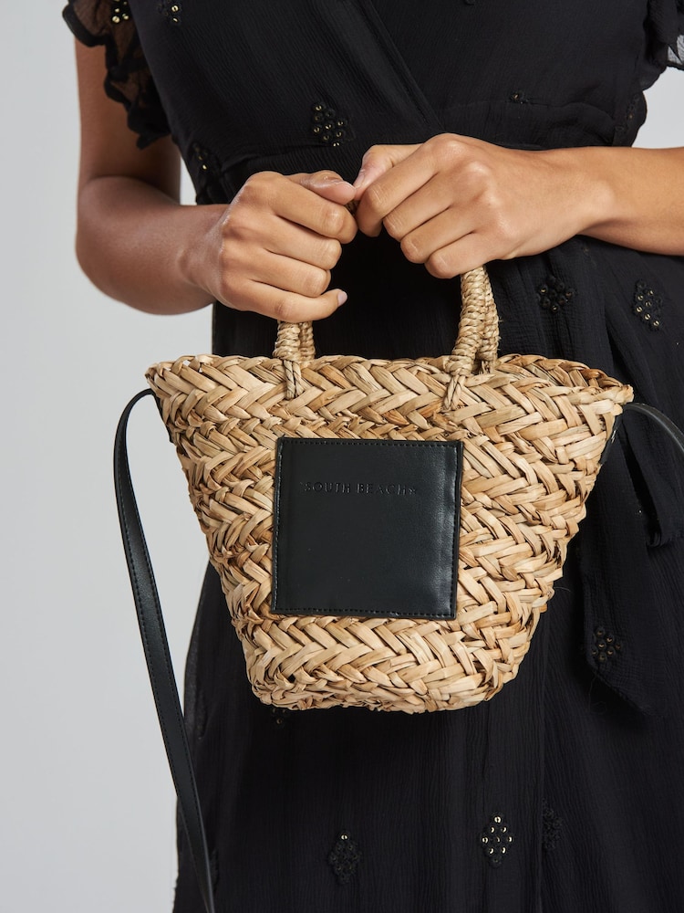 South Beach Black Mini Straw Cross-Body Bag - Image 2 of 5