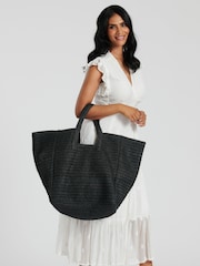 South Beach Black Oversized Woven Shoulder Bag - Image 1 of 3
