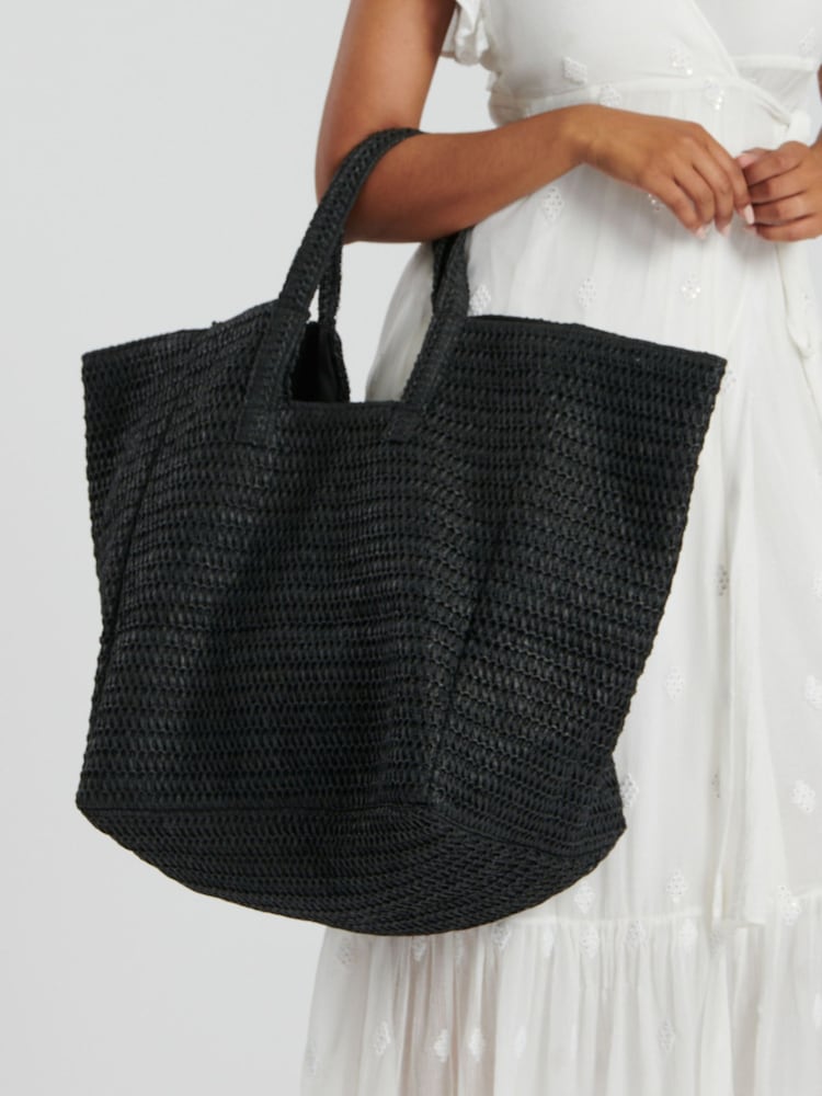 South Beach Black Oversized Woven Shoulder Bag - Image 3 of 3