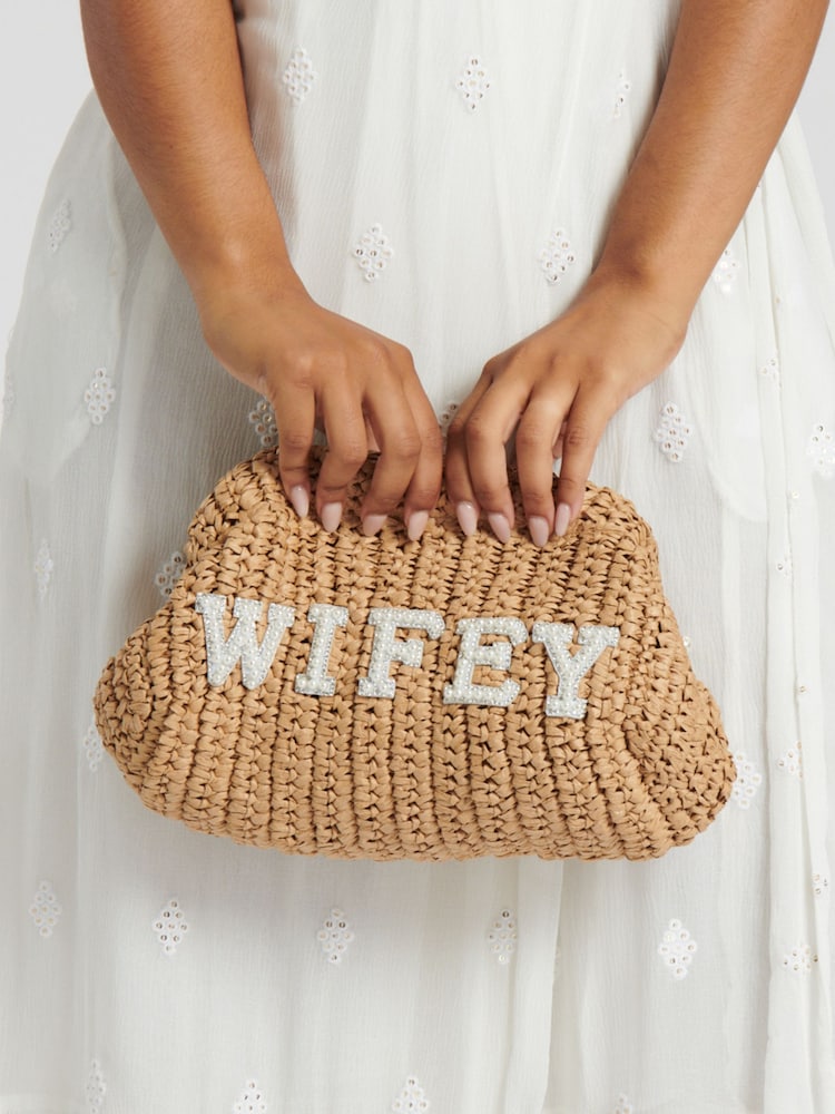South Beach Natural Clutch Bag With Wifey Pearl Embellishment - Image 1 of 4