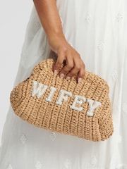South Beach Natural Clutch Bag With Wifey Pearl Embellishment - Image 2 of 4