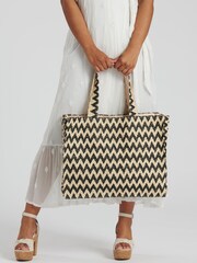 South Beach Natural Chevron Straw Woven Shoulder Tote Bag - Image 1 of 3
