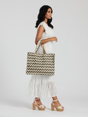 South Beach Natural Chevron Straw Woven Shoulder Tote Bag - Image 2 of 3
