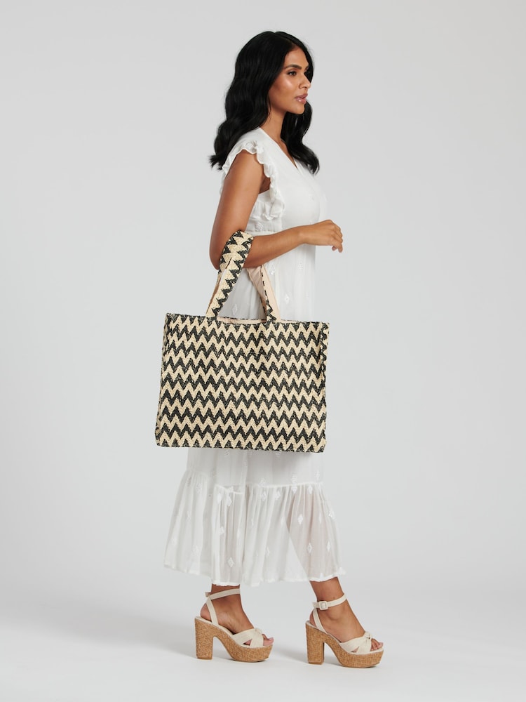 South Beach Natural Chevron Straw Woven Shoulder Tote Bag - Image 2 of 3