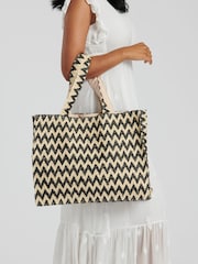 South Beach Natural Chevron Straw Woven Shoulder Tote Bag - Image 3 of 3
