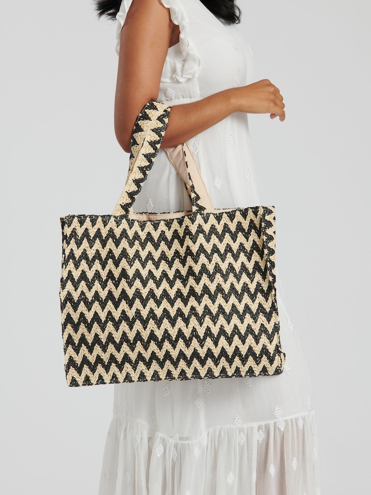 South Beach Natural Chevron Straw Woven Shoulder Tote Bag - Image 3 of 3
