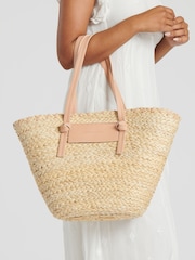 South Beach Nude Shoulder Straw Tote Bag - Image 1 of 4