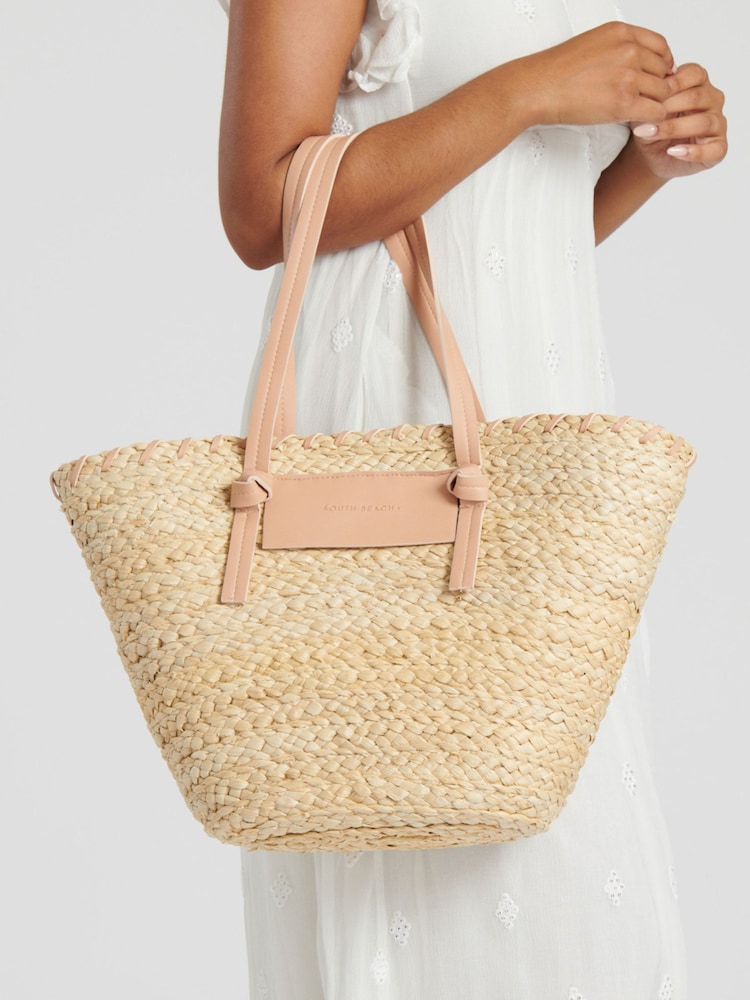 South Beach Nude Shoulder Straw Tote Bag - Image 1 of 4