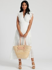 South Beach Nude Shoulder Straw Tote Bag - Image 2 of 4