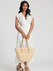 South Beach Nude Shoulder Straw Tote Bag - Image 3 of 4