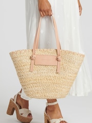 South Beach Nude Shoulder Straw Tote Bag - Image 4 of 4