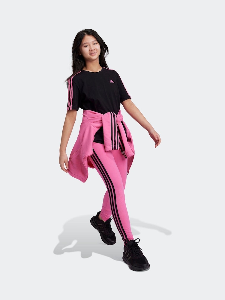 adidas Pink Sportswear Essentials 3-Stripes Cotton Leggings - Image 2 of 6