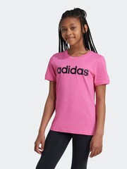 adidas Dark Pink Slim Fit Junior Essentials Linear Logo 100% Cotton T-Shirt - Image 1 of 7
