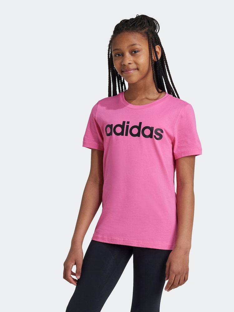 adidas Dark Pink Slim Fit Junior Essentials Linear Logo 100% Cotton T-Shirt - Image 1 of 7