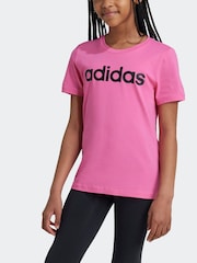 adidas Dark Pink Slim Fit Junior Essentials Linear Logo 100% Cotton T-Shirt - Image 4 of 7