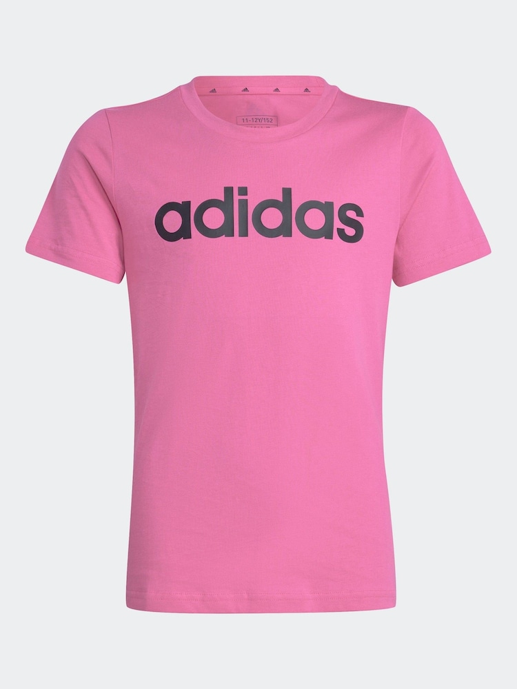 adidas Dark Pink Slim Fit Junior Essentials Linear Logo 100% Cotton T-Shirt - Image 7 of 7