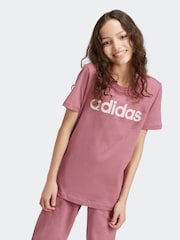 adidas Red Slim Fit Junior Essentials Linear Logo 100% Cotton T-Shirt - Image 1 of 7