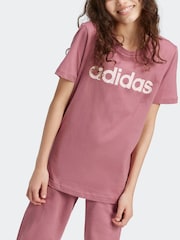 adidas Red Slim Fit Junior Essentials Linear Logo 100% Cotton T-Shirt - Image 4 of 7