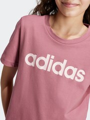 adidas Red Slim Fit Junior Essentials Linear Logo 100% Cotton T-Shirt - Image 5 of 7