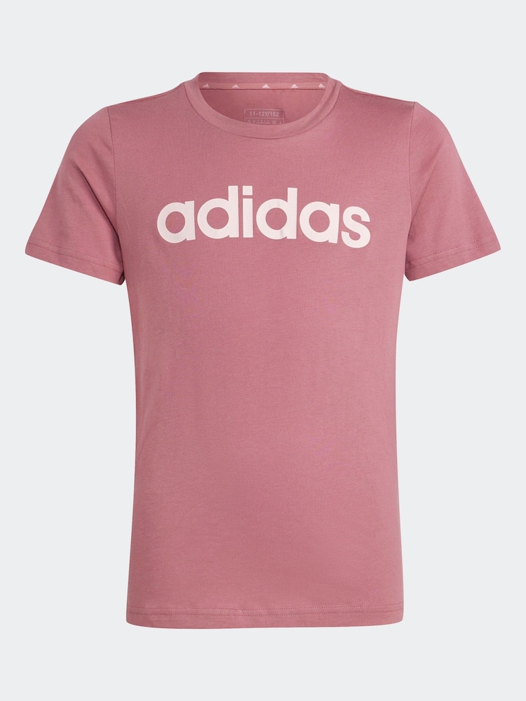 adidas Red Slim Fit Junior Essentials Linear Logo 100% Cotton T-Shirt - Image 7 of 7