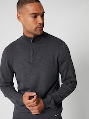 Threadbare Grey Funnel Quarter Zip Knitted Jumper - Image 1 of 5