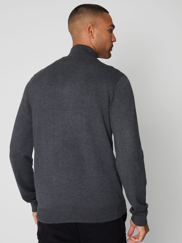 Threadbare Grey Funnel Quarter Zip Knitted Jumper - Image 2 of 5