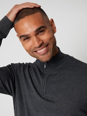 Threadbare Grey Funnel Quarter Zip Knitted Jumper - Image 4 of 5