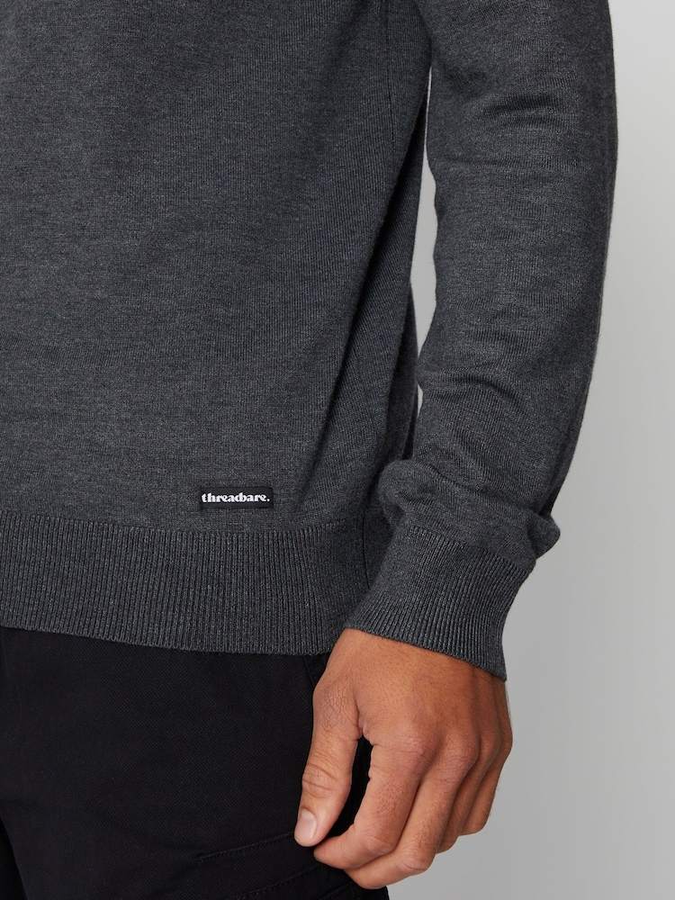 Threadbare Grey Funnel Quarter Zip Knitted Jumper - Image 5 of 5