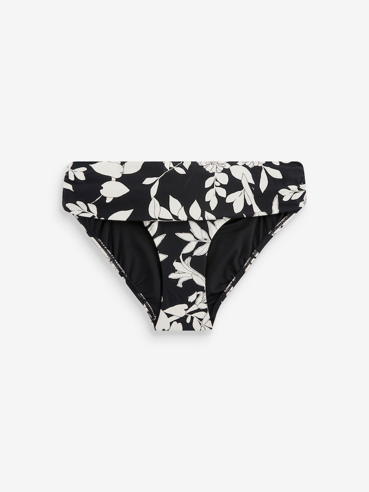 Myleene Klass Black/Cream Floral Roll Top Ruched Side High Leg Bikini Bottoms - Image 3 of 3