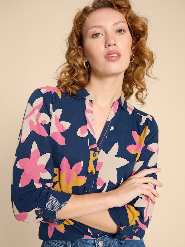 White Stuff Blue 100% Cotton Annie Jersey Shirt - Image 4 of 4