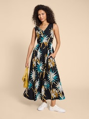 White Stuff Black Linen Blend Gigi Maxi Dress - Image 1 of 4