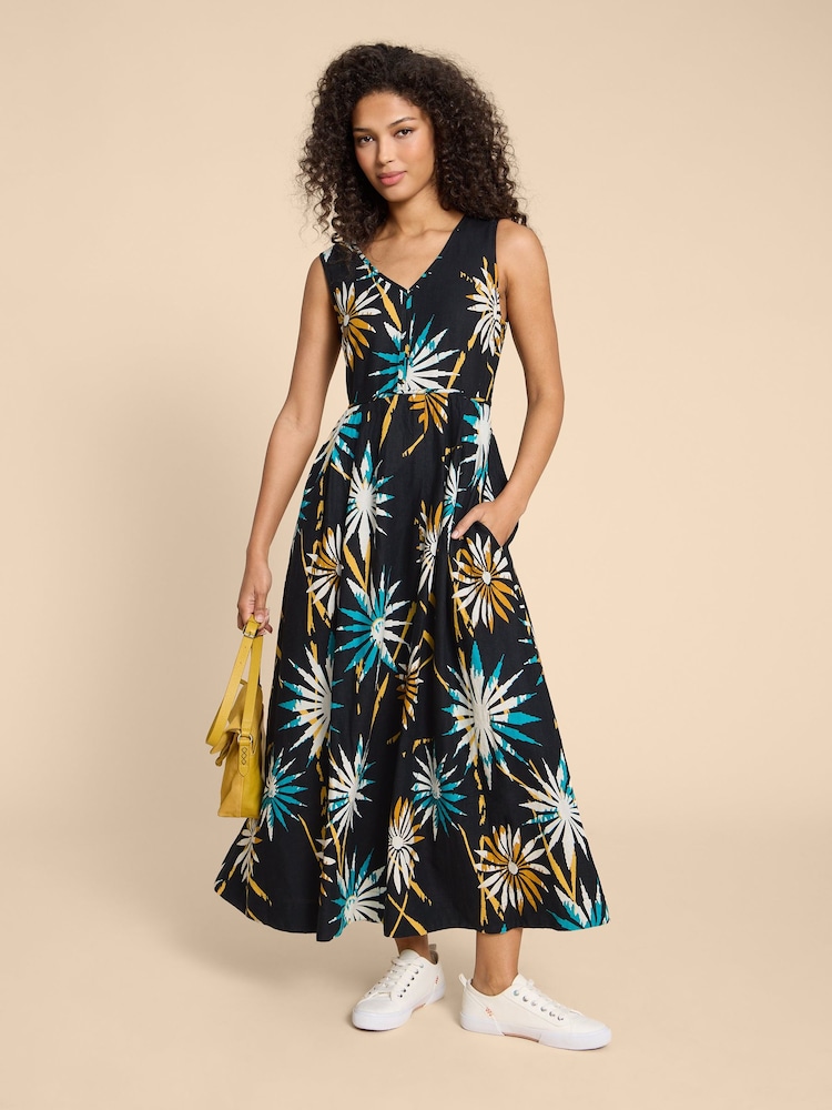 White Stuff Black Linen Blend Gigi Maxi Dress - Image 1 of 4