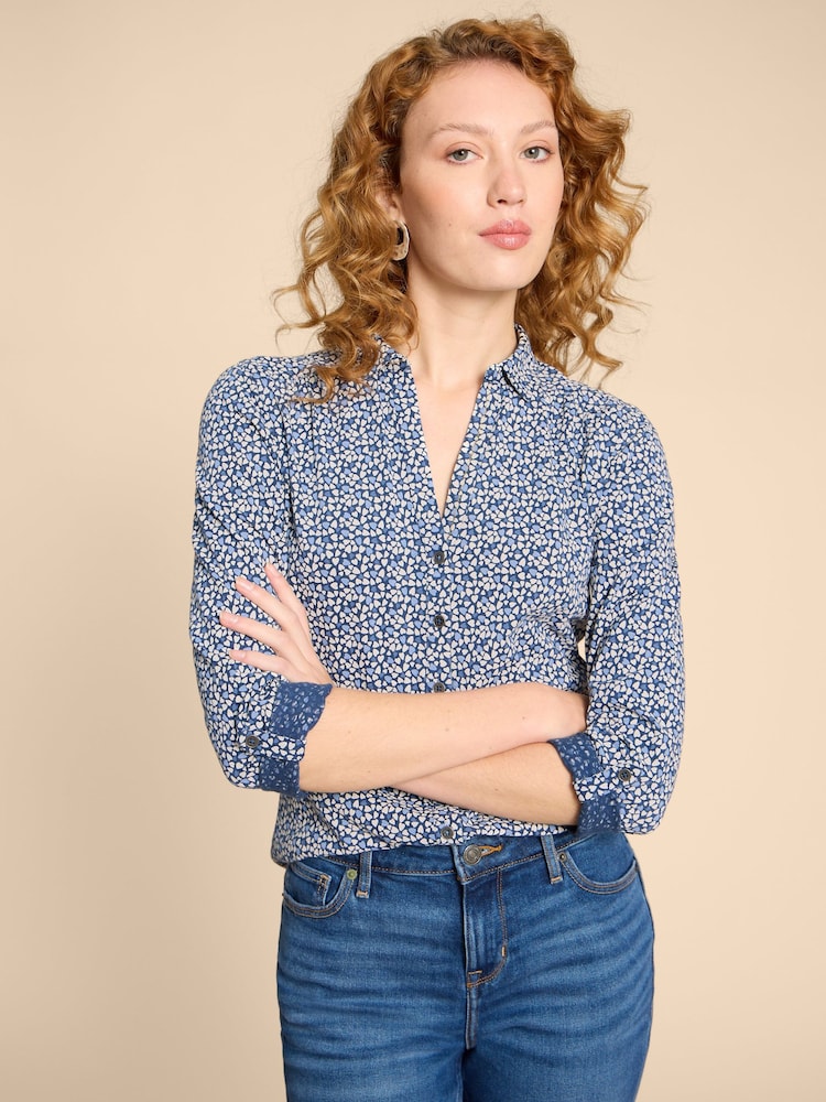 White Stuff Dark Blue 100% Cotton Annie Jersey Shirt - Image 1 of 8
