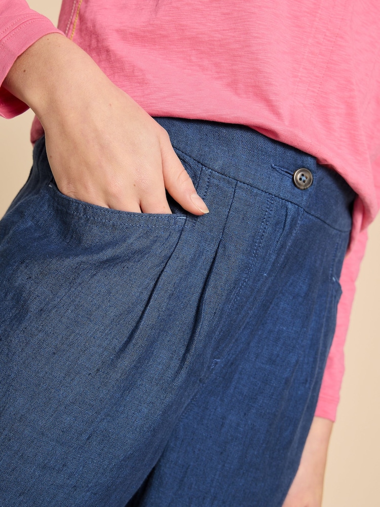 White Stuff Blue Rowena 100% Linen Trousers - Image 4 of 4