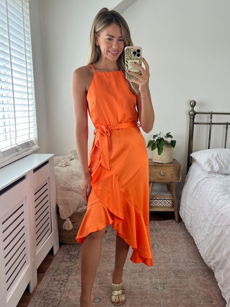 Style Cheat Orange Ariana Halter Frill Midi Dress - Image 1 of 3