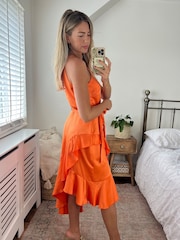 Style Cheat Orange Ariana Halter Frill Midi Dress - Image 2 of 3