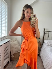 Style Cheat Orange Ariana Halter Frill Midi Dress - Image 3 of 3