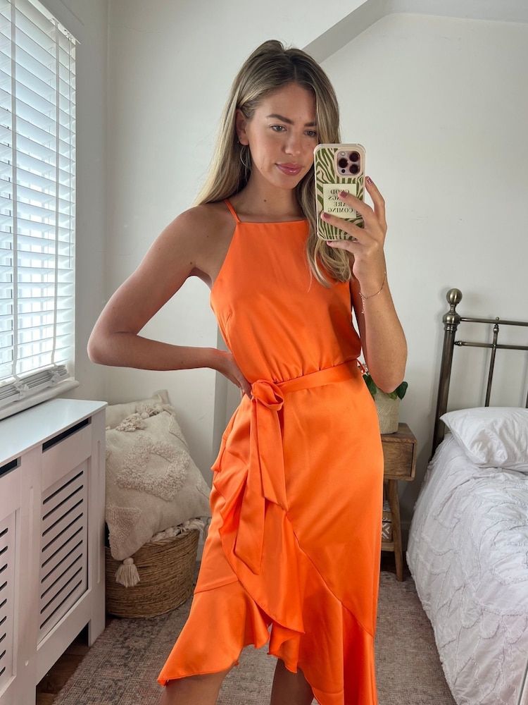 Style Cheat Orange Ariana Halter Frill Midi Dress - Image 3 of 3