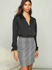 Lipsy Mono Check Textured Ribbed Jersey Pencil Skirt - Image 1 of 4